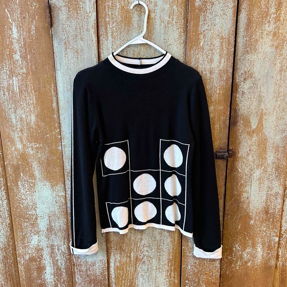 David Marx Womens Black White Dots Lined Long Sleeve Pullover Wool Sweater